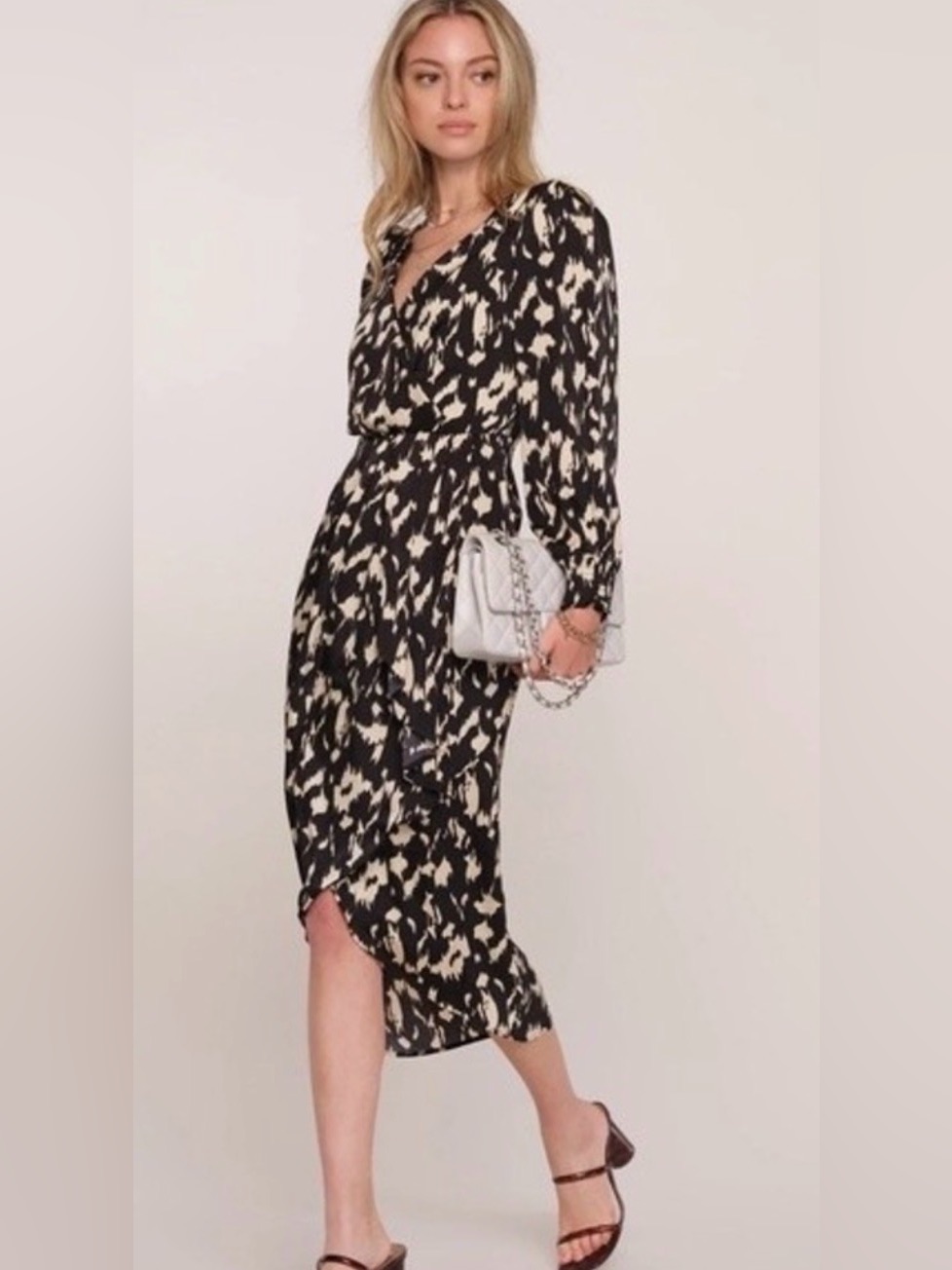 Heartloom Misa Midi Dress Size Small Black And Tan Long Sleeve